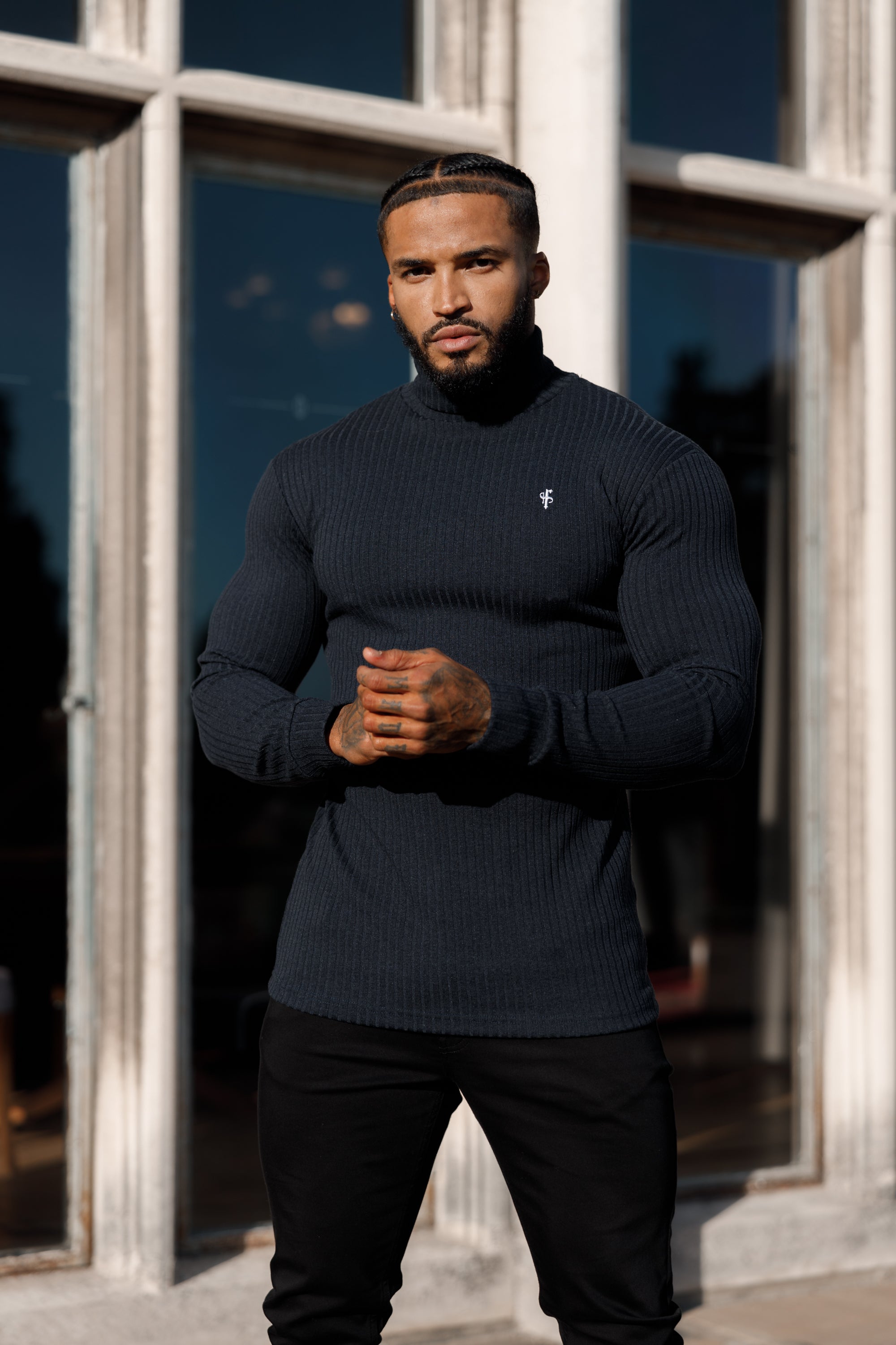 Classic Navy Ribbed Knit Roll neck Jumper - FSH778