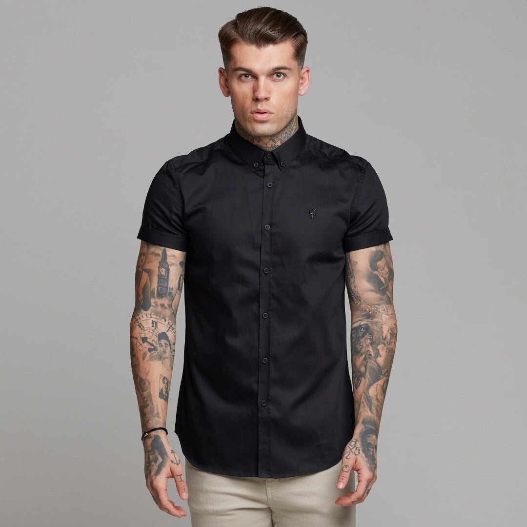 Classic Black Luxe Egyptian Cotton Button Down Short Sleeve - FS492