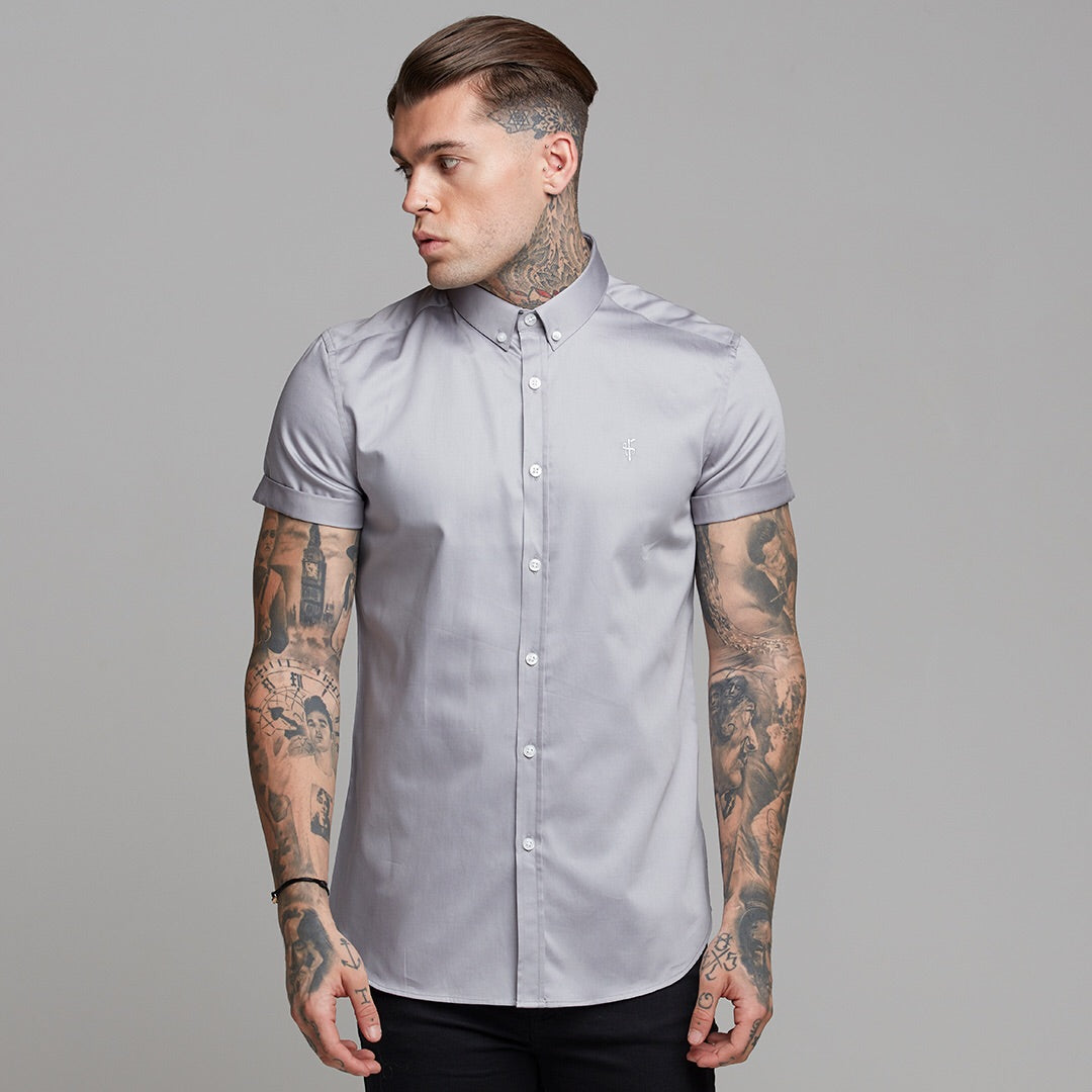Classic Grey Luxe Egyptian Cotton Button Down Short Sleeve - FS490 (LAST CHANCE)