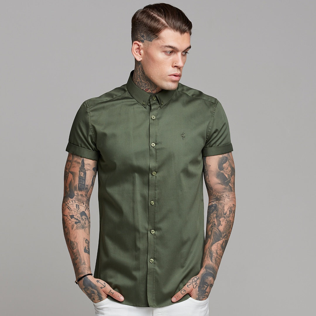 Classic Button Down Khaki Luxe Egyptian Cotton Short Sleeve - FS502 (LAST CHANCE)