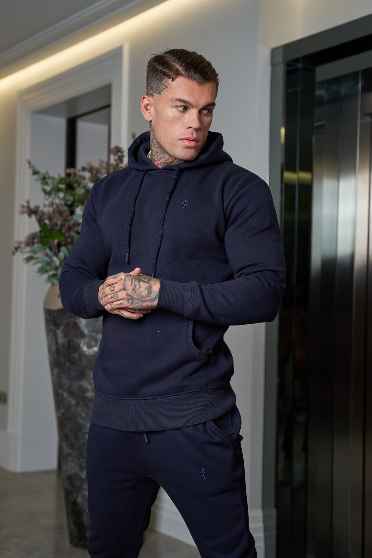 Navy Kangaroo Hoodie Top with FS Embroidery - FSH699