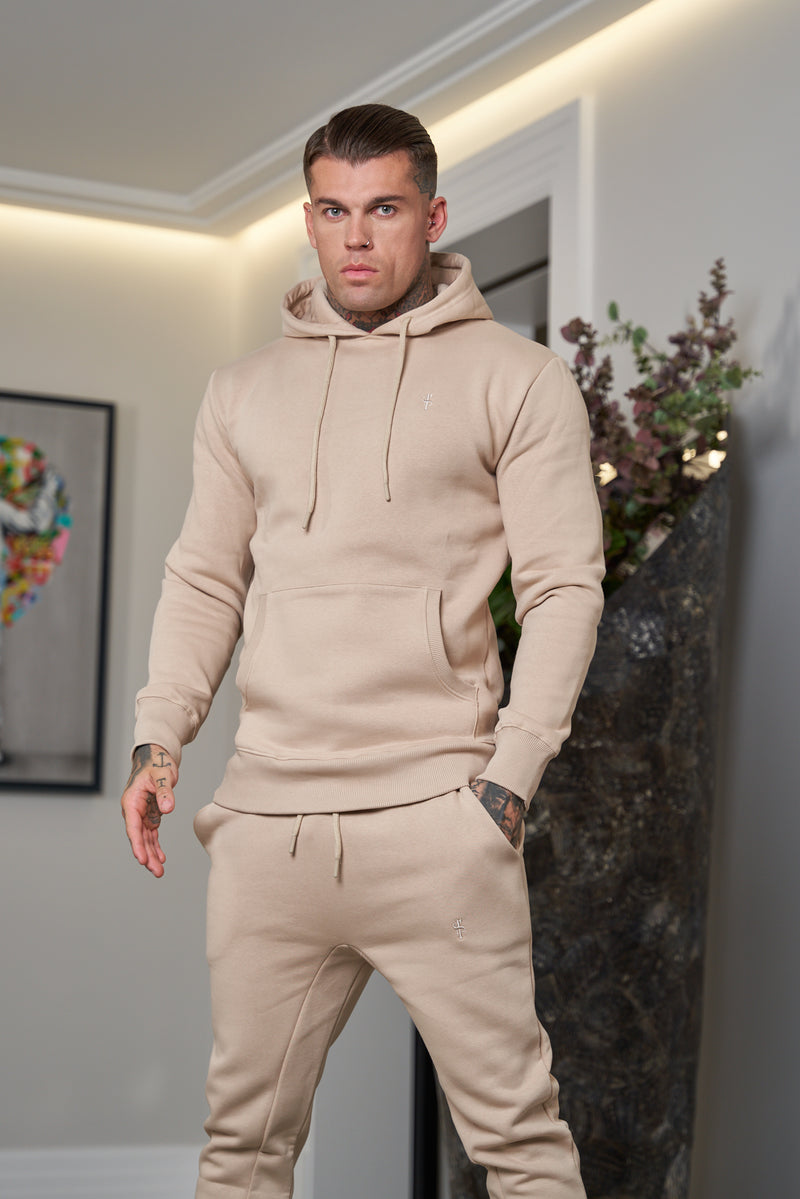 Father Sons Beige Raglan Tracksuit Bottoms with FS Embroidery - FSH696