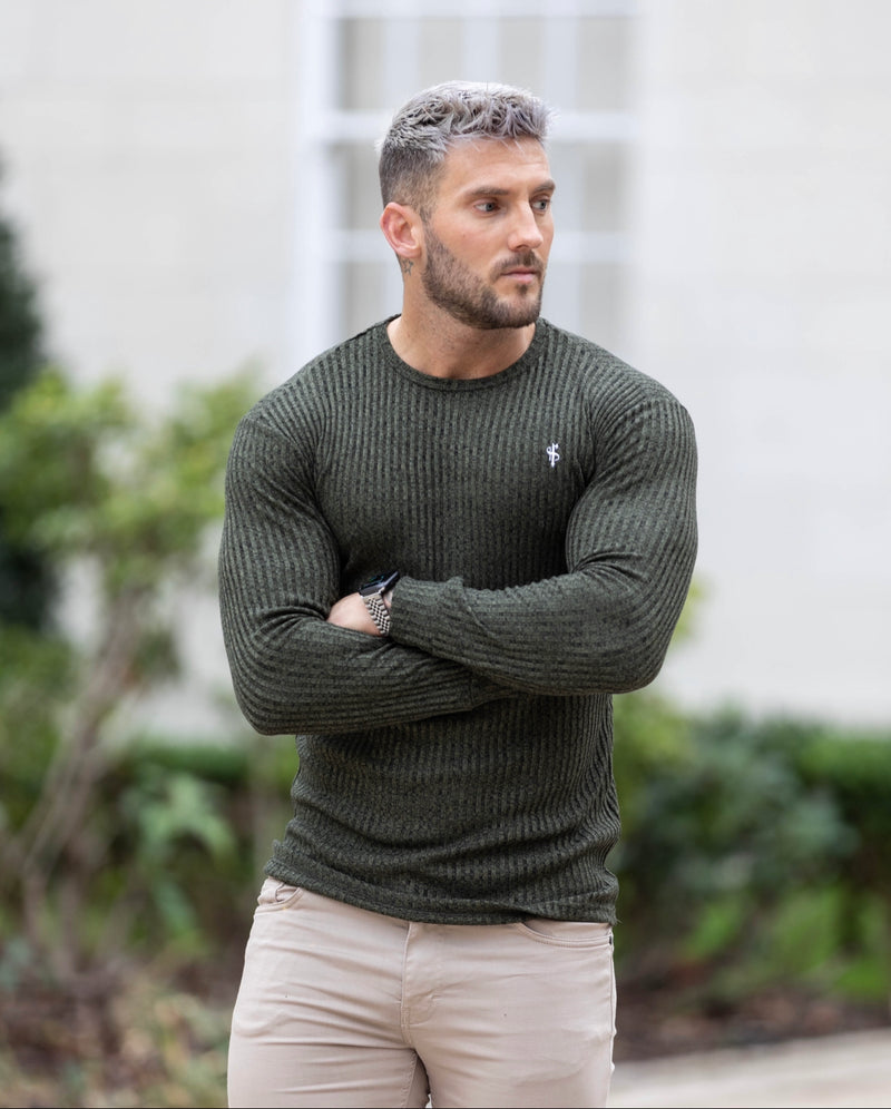 Father Sons Classic Khaki / White Ribbed Knit Jumper - FSH769