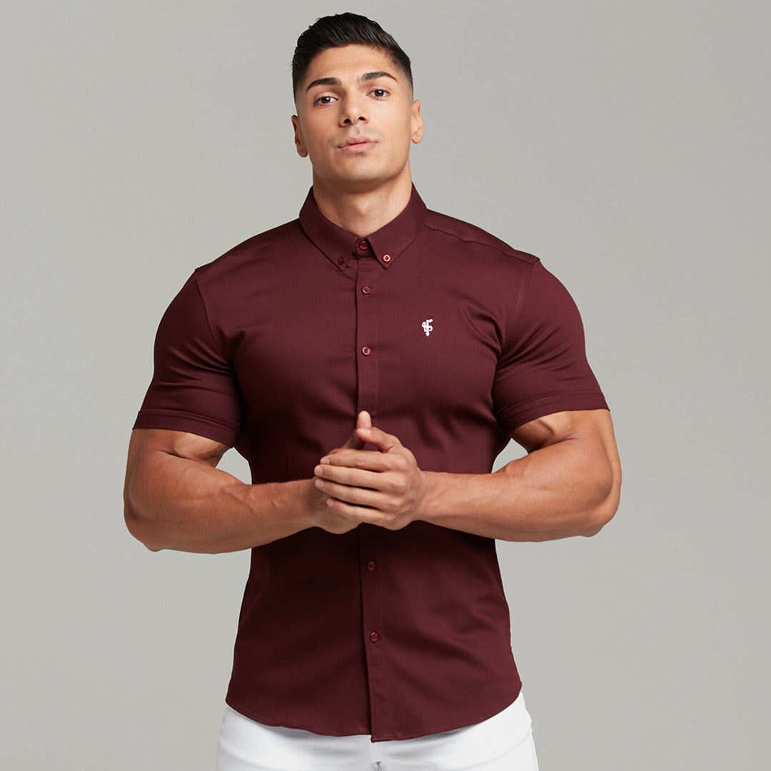 Super Slim Stretch Burgundy Denim Short Sleeve - FS204
