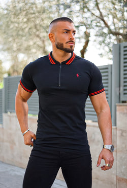 Father Sons Classic Black / Red Collar and Sleeve Contrast Polo Short Sleeve - FSH619