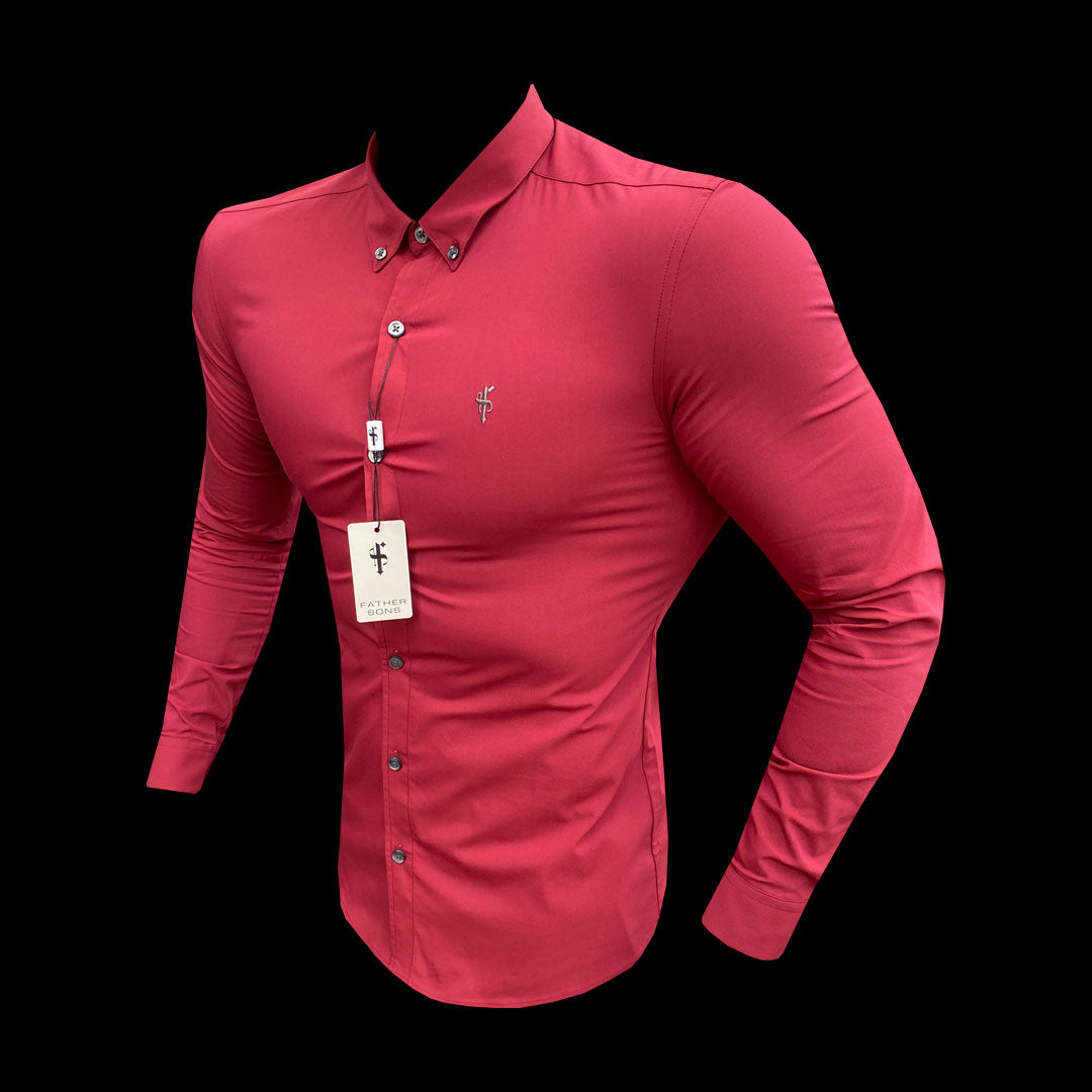 Super Slim Stretch Classic Ox Blood Long Sleeve With Button Down Collar -  FS821