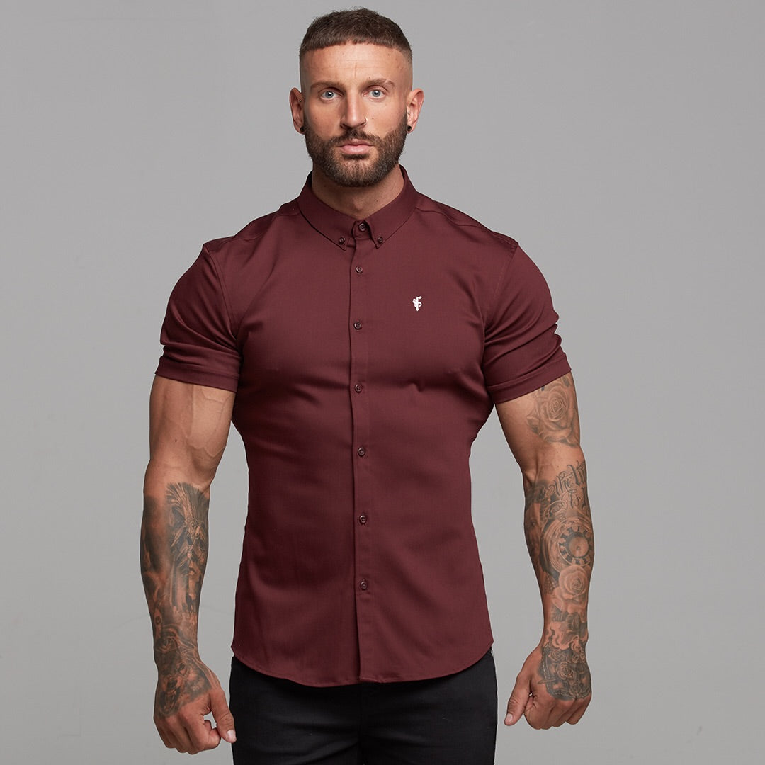 Super Slim Stretch Burgundy Denim Short Sleeve - FS204