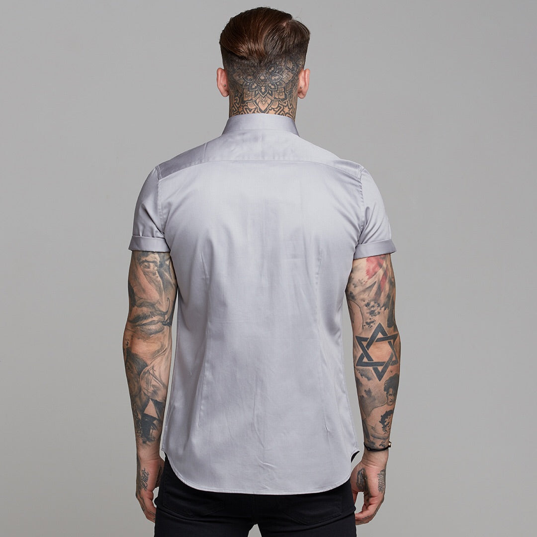 Classic Grey Luxe Egyptian Cotton Button Down Short Sleeve - FS490 (LAST CHANCE)