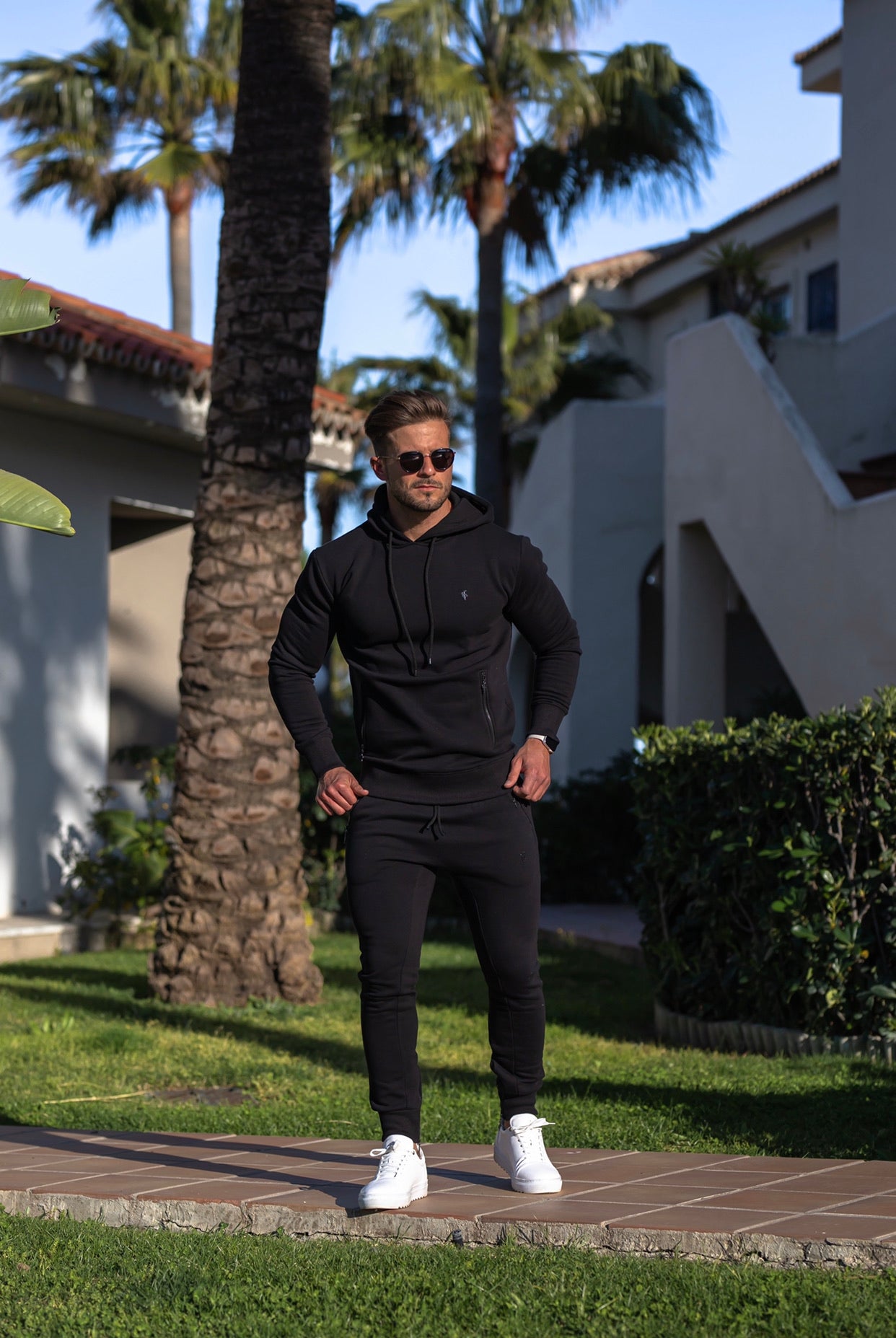 Black / Black Overhead Hoodie Top with Zipped Pockets - FSH629