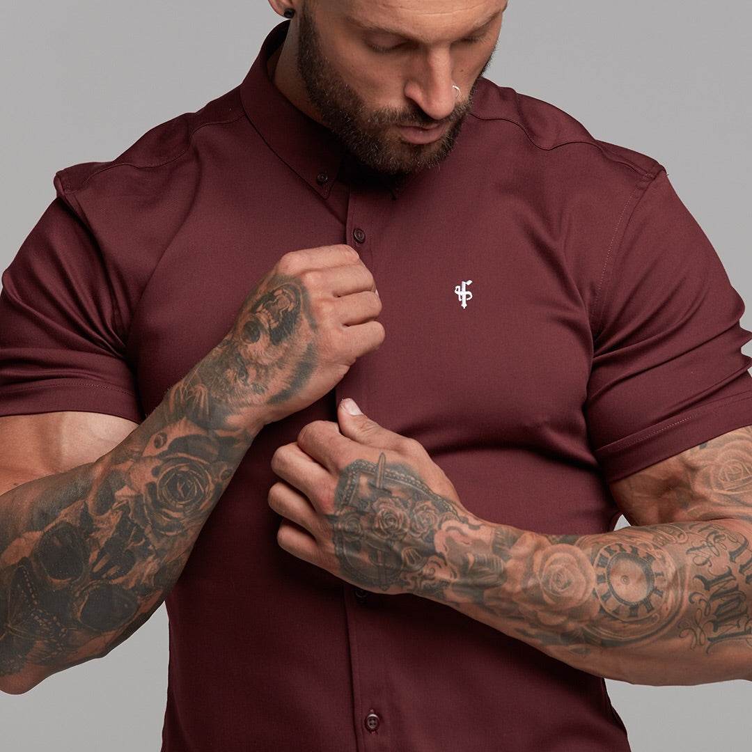 Super Slim Stretch Burgundy Denim Short Sleeve - FS204