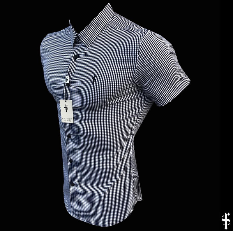Father Sons Super Slim Stretch White and Black Check Short Sleeve - FS453