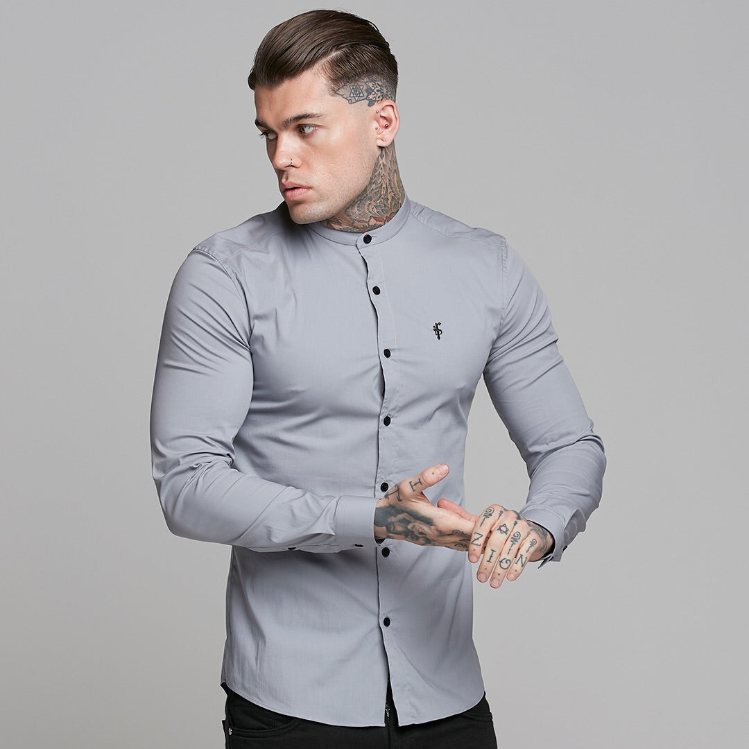 Super Slim Stretch Classic Silver Grey Grandad Collar - FS289
