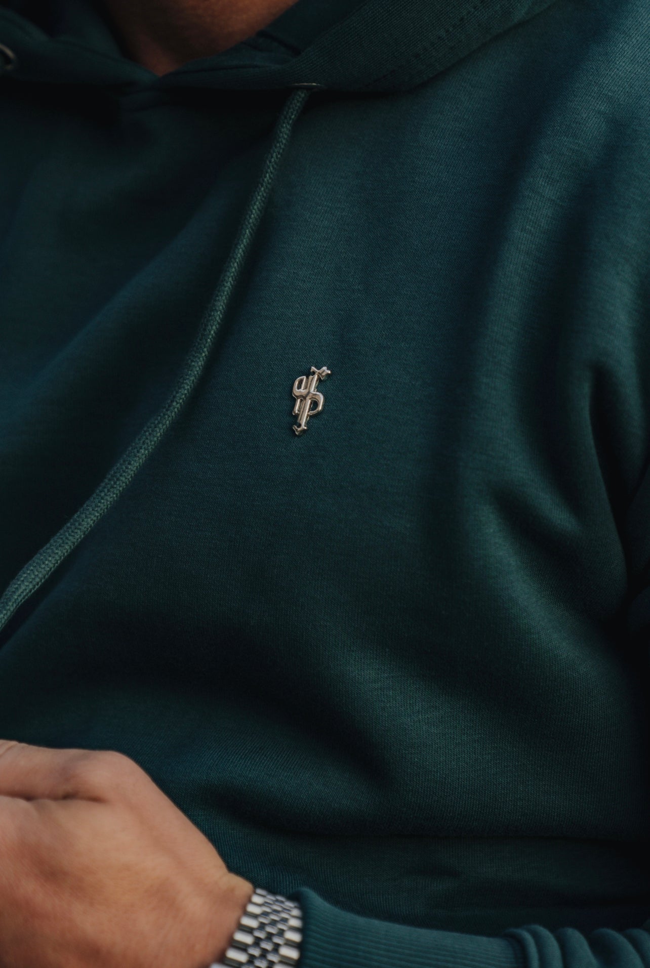 Forest Green / Silver Overhead Hoodie Top with Zipped Pockets - FSH799