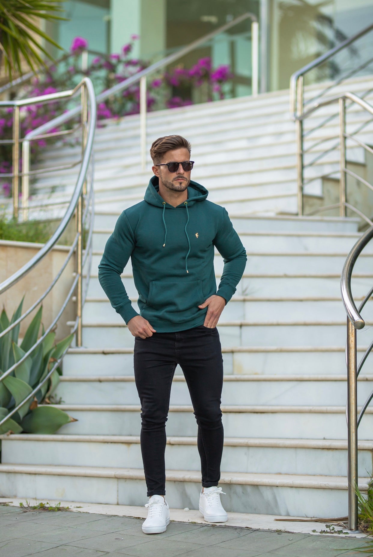 Forest Green & Gold Overhead Hoodie Jumper - FSH548