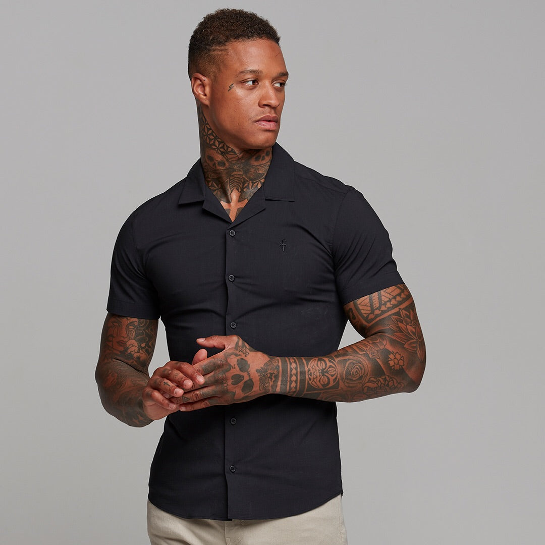 Super Slim Stretch Revere Classic Black Short Sleeve - FS404 (LAST CHANCE)