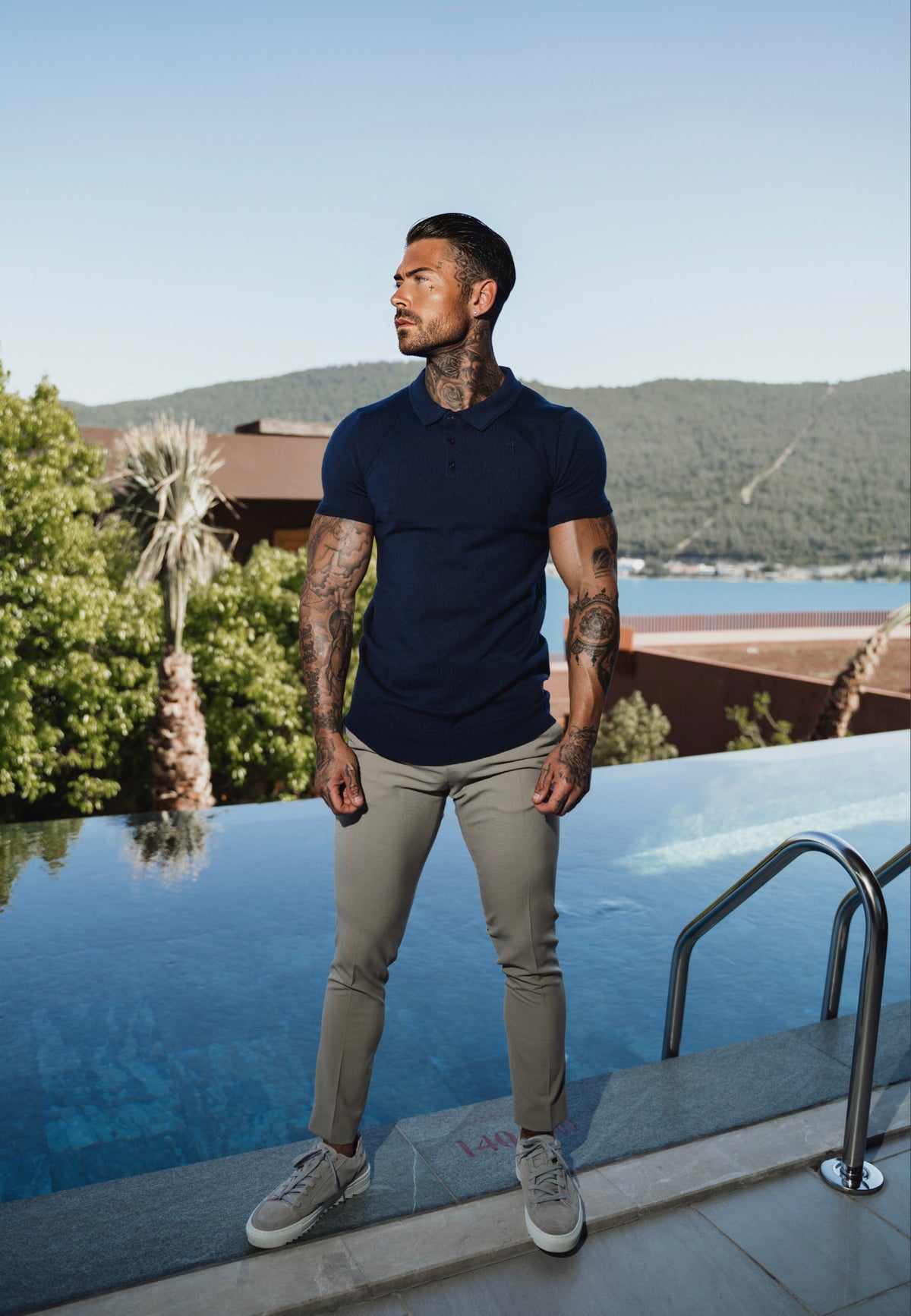 Father Sons Classic Navy Merino Wool Knitted Polo Jumper Short Sleeve