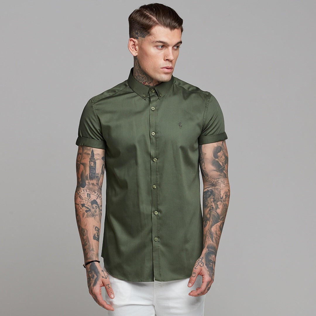 Classic Button Down Khaki Luxe Egyptian Cotton Short Sleeve - FS502 (LAST CHANCE)