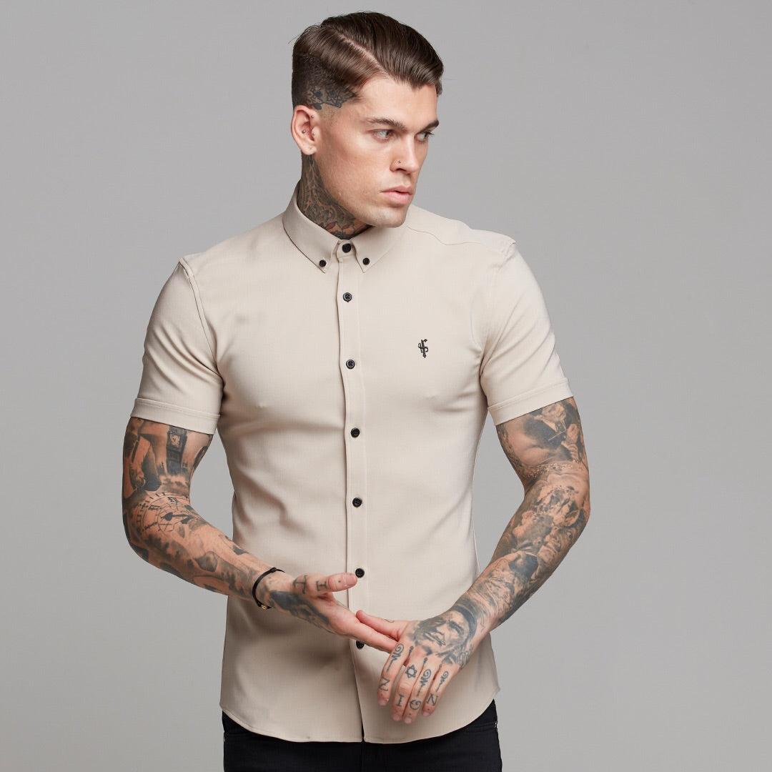 Super Slim Scuba Taupe Short Sleeve Stretch - FS487