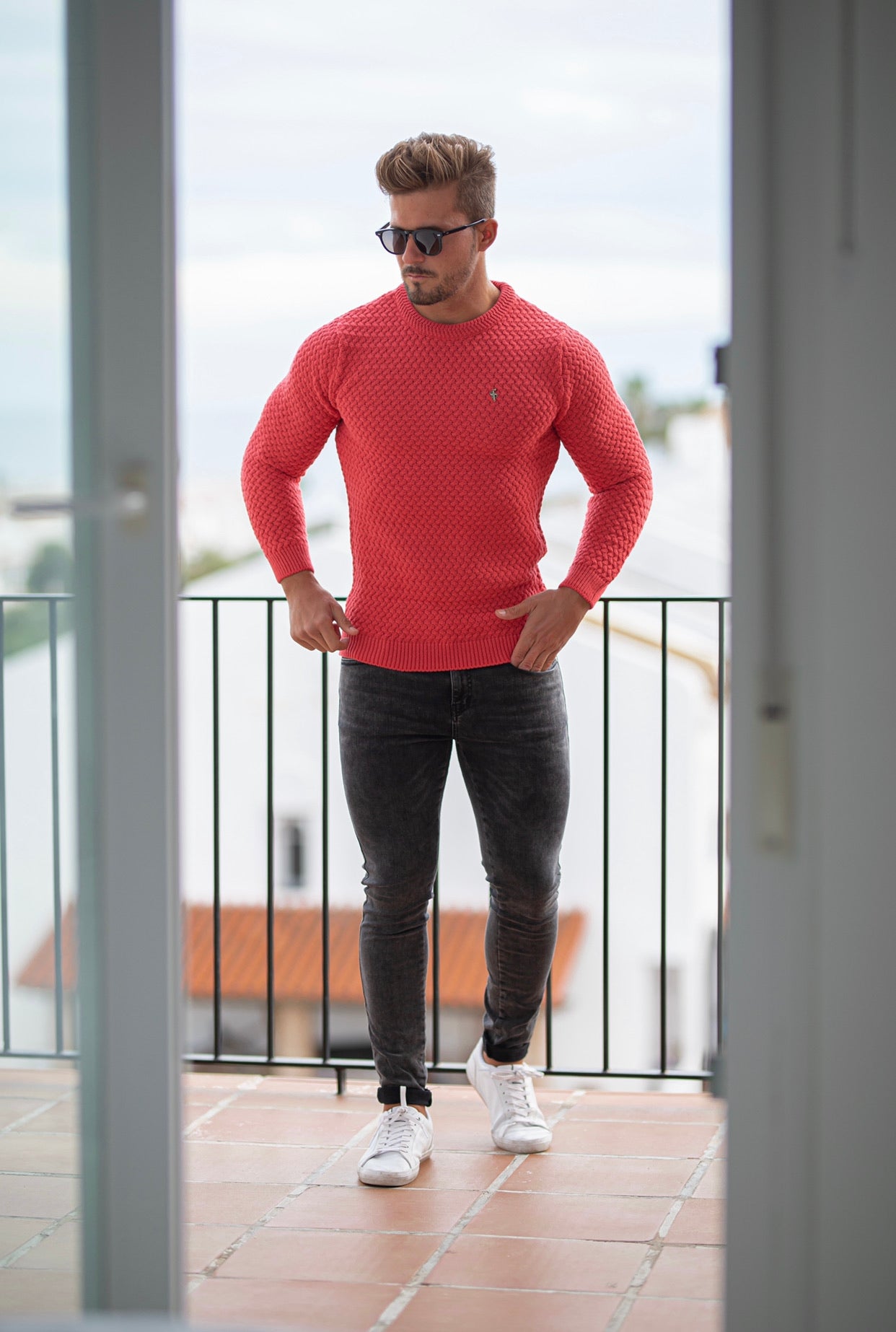 Coral Knitted Weave Super Slim Jumper With Metal Decal - FSJ021