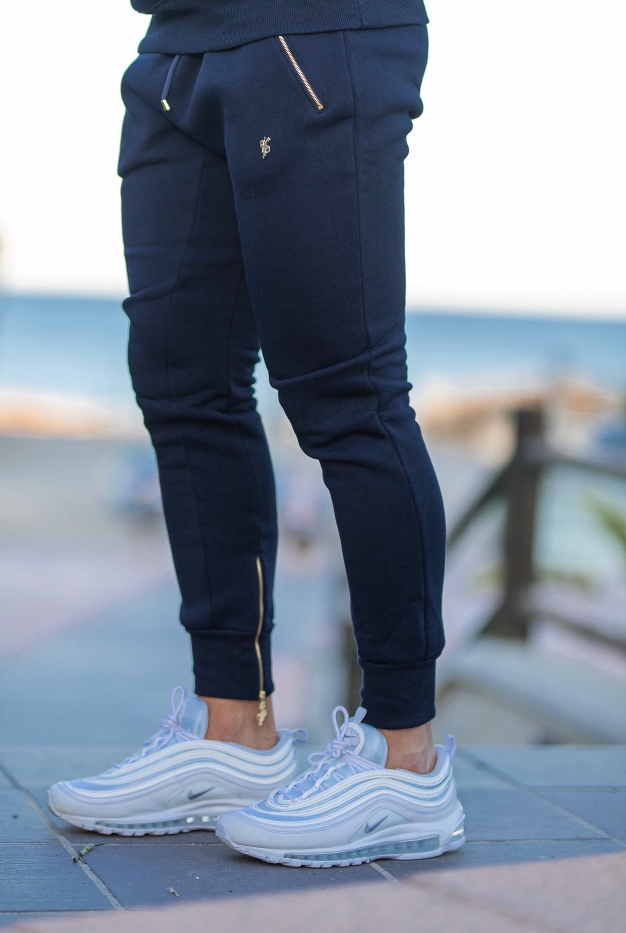 Navy & Gold Tapered Bottoms with Ankle Zip Detail - FSH476