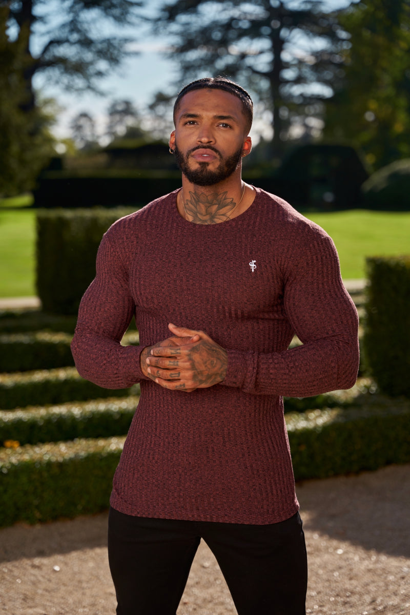 Father Sons Classic Burgundy / White Ribbed Knit Super Slim Crew Jumper - FSH767