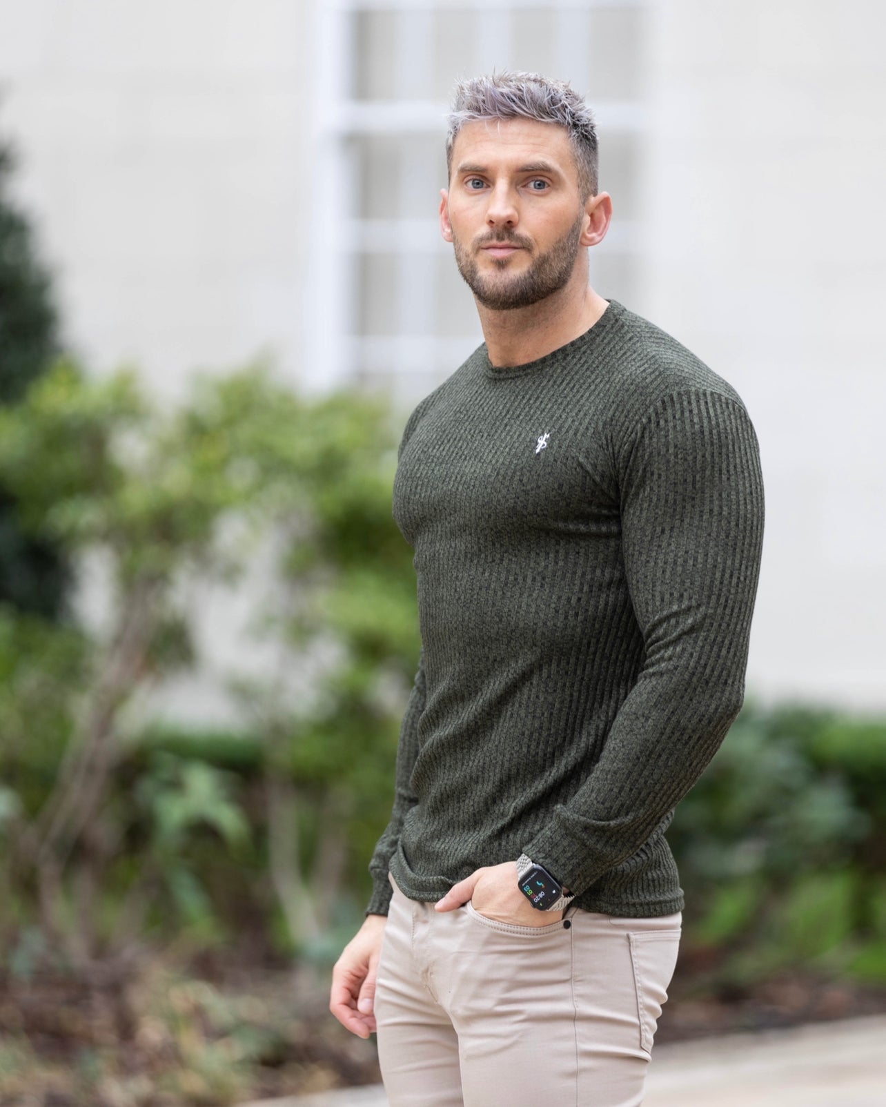 Classic Khaki / White Ribbed Knit Jumper - FSH769