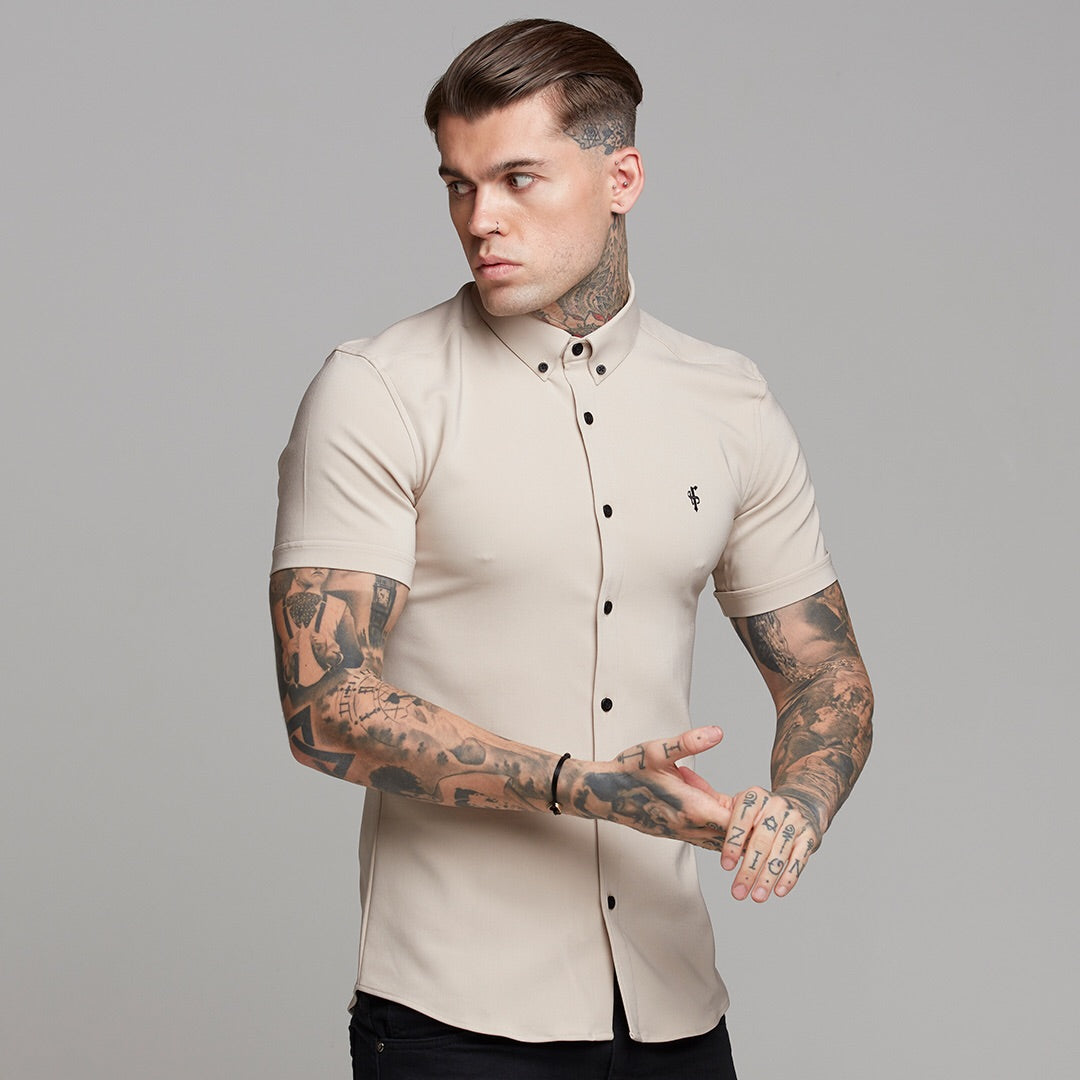 Super Slim Scuba Taupe Short Sleeve Stretch - FS487