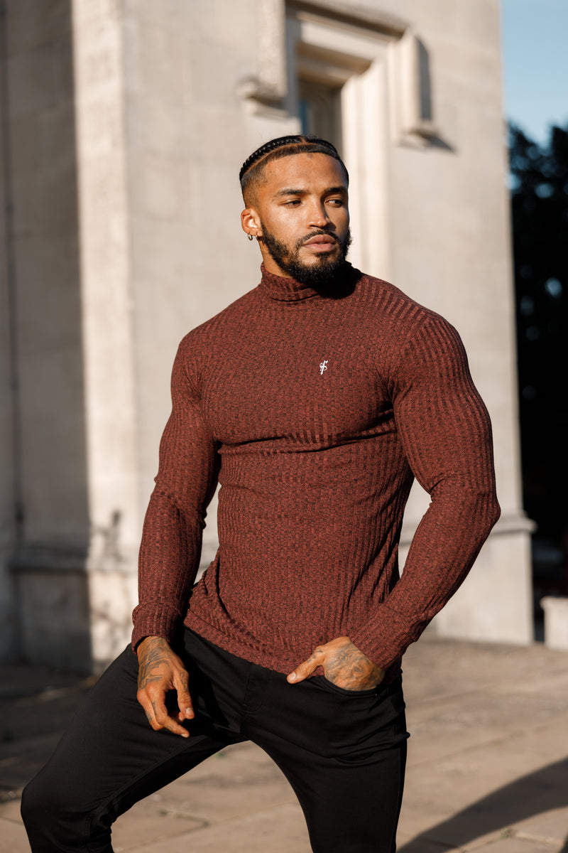 Father Sons Classic Burgundy Ribbed Knit Roll neck Jumper - FSH775