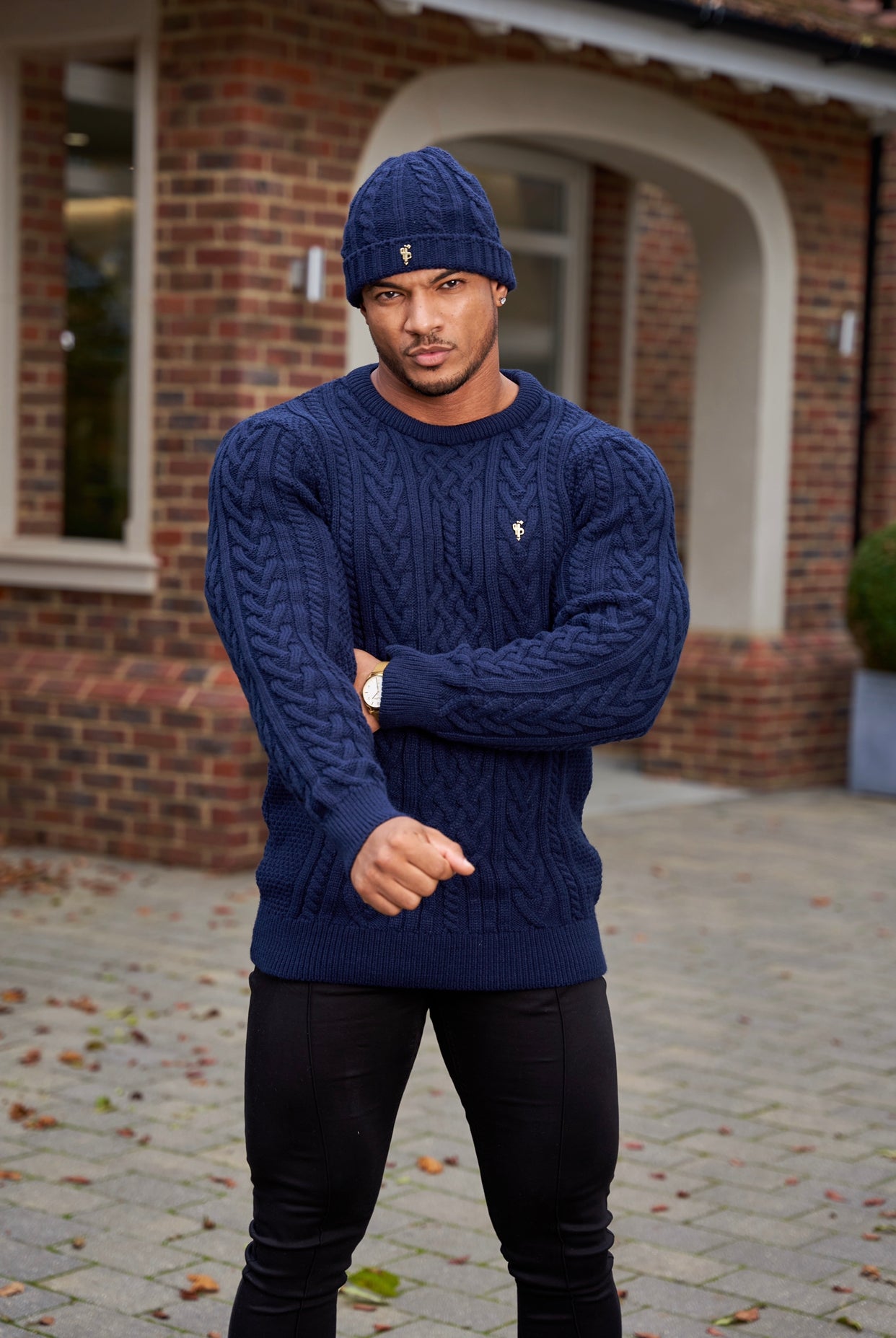 Navy Beanie Hat With Metal Emblem - FSJ059