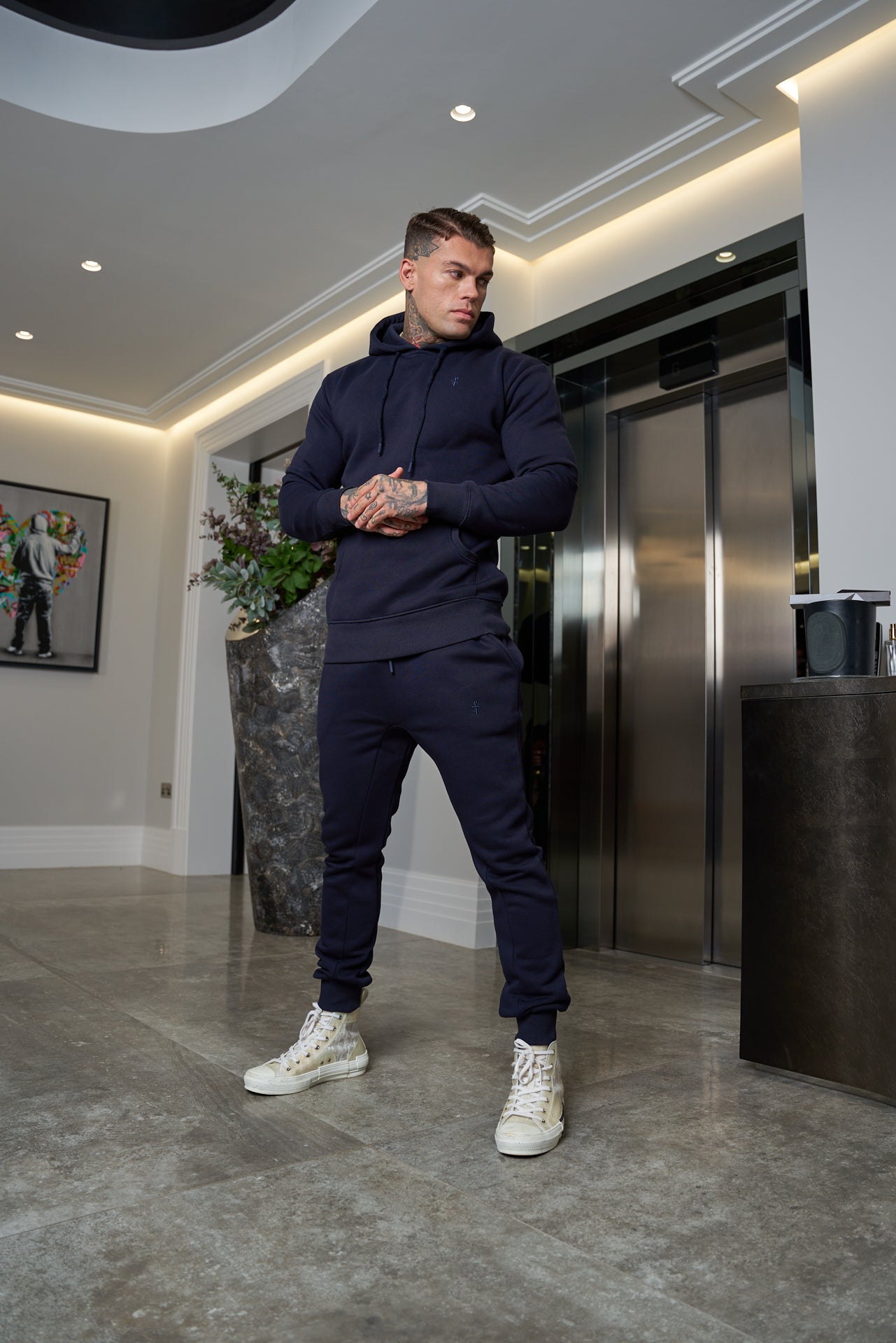 Navy Kangaroo Hoodie Top with FS Embroidery - FSH699