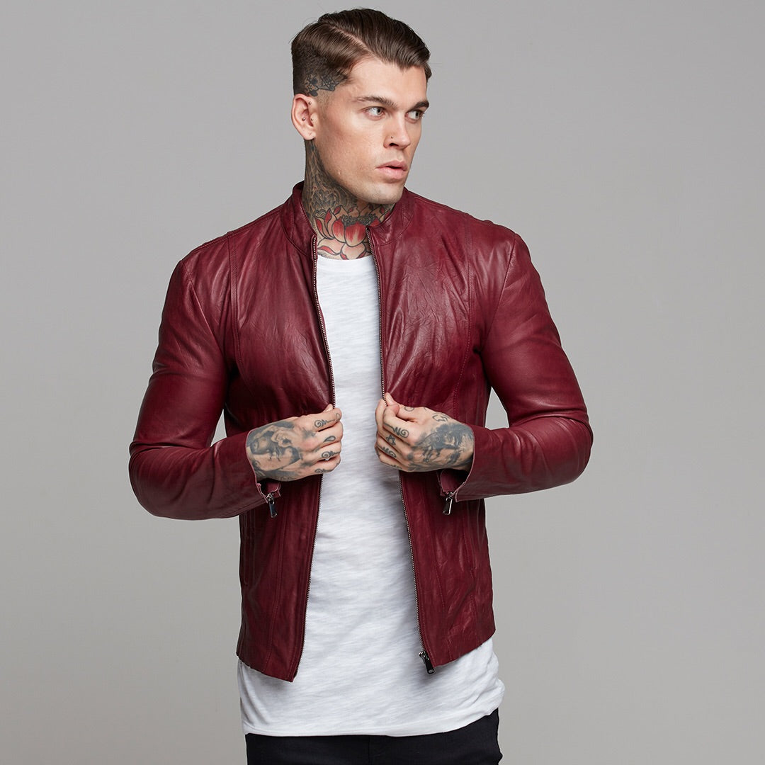 Oxblood Lambs Leather Jacket - FSH257