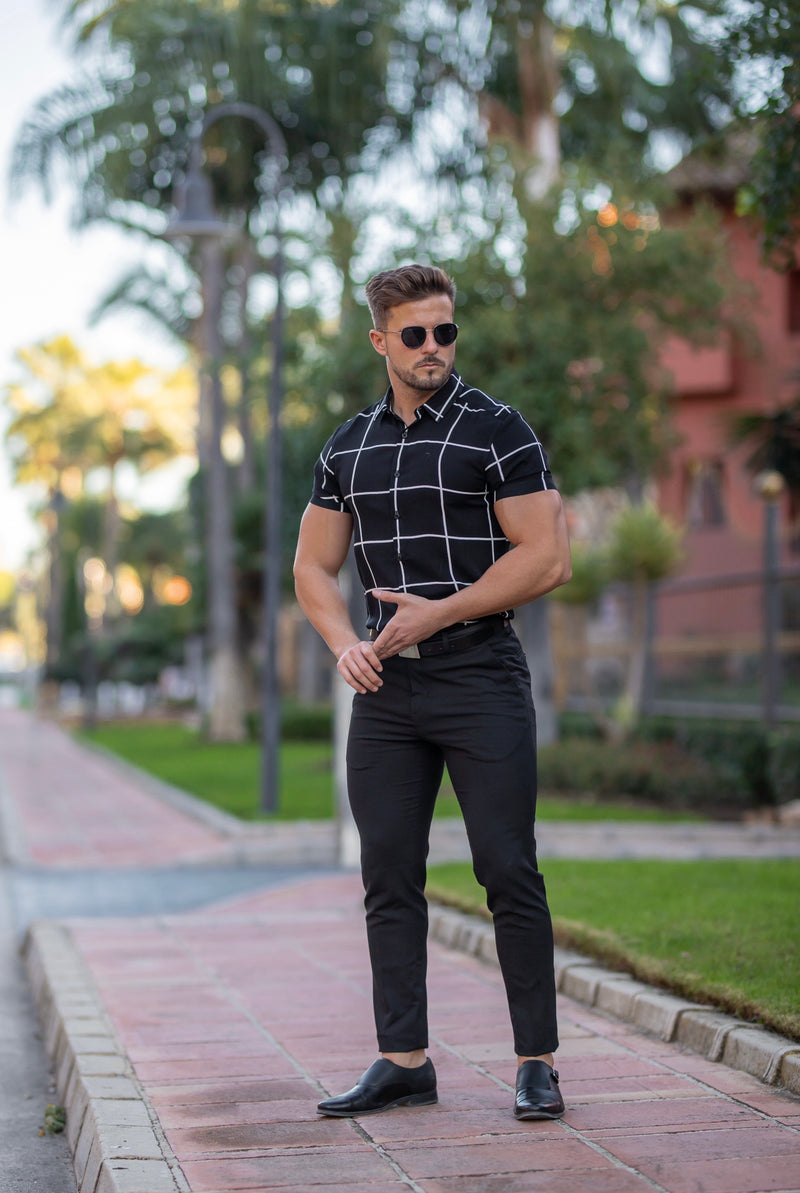 Father Sons Classic Relaxed Black / White Large Grid Check Short Sleeve - FS734