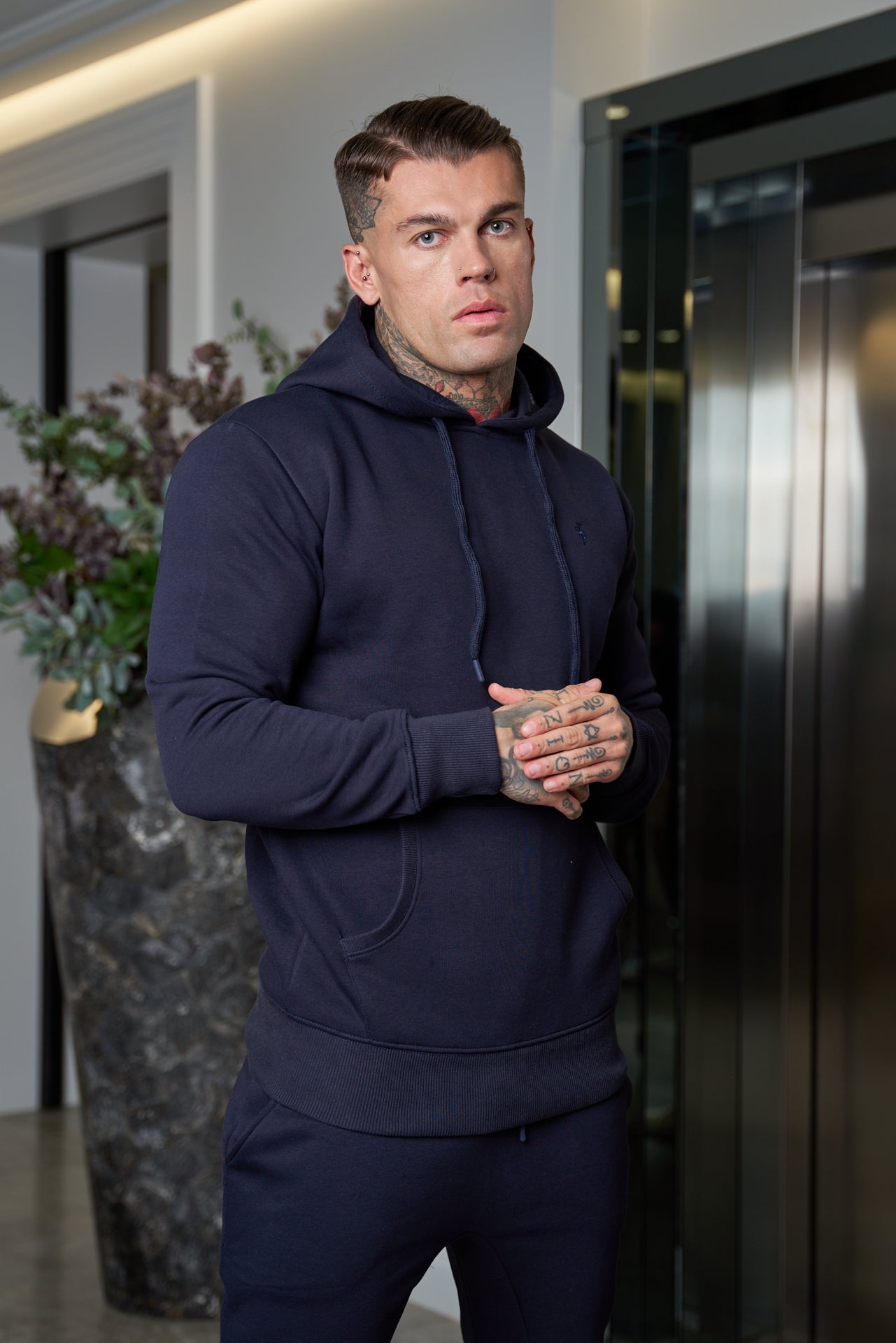 Navy Kangaroo Hoodie Top with FS Embroidery - FSH699