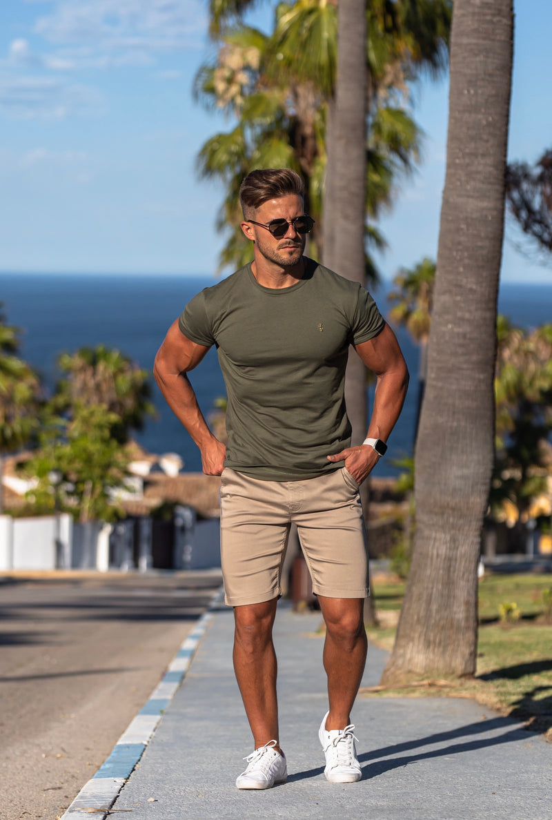 Father Sons Slim Fit Beige Sateen Shorts - FSH465