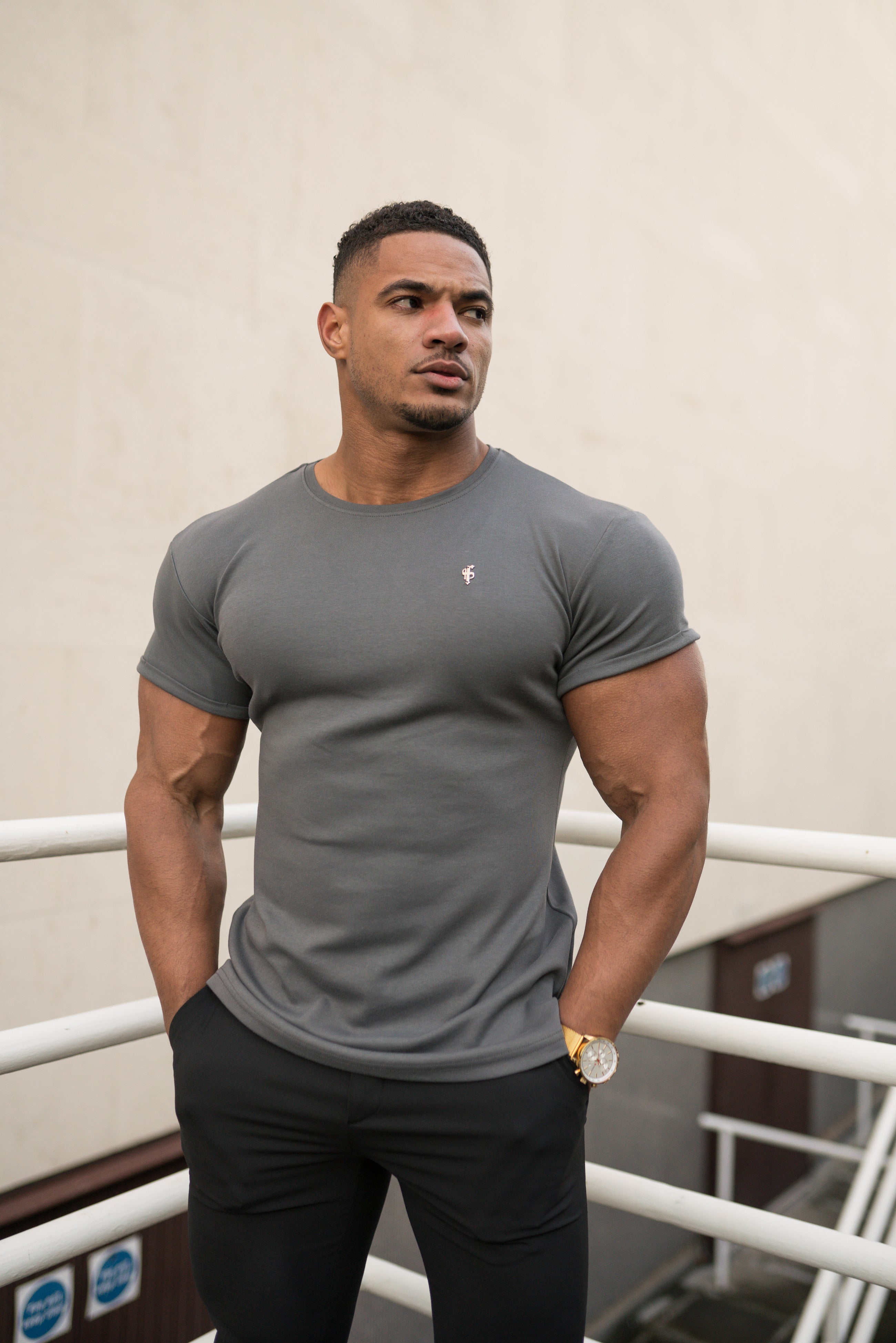 Classic Slate Grey Pima Crew T Shirt Short Sleeve