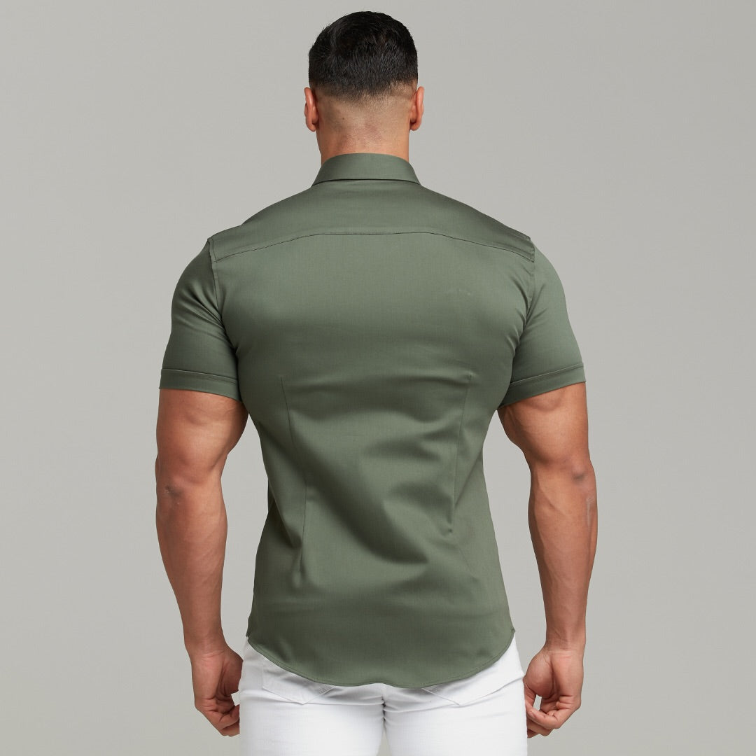Super Slim Stretch Khaki Denim Short Sleeve - FS203