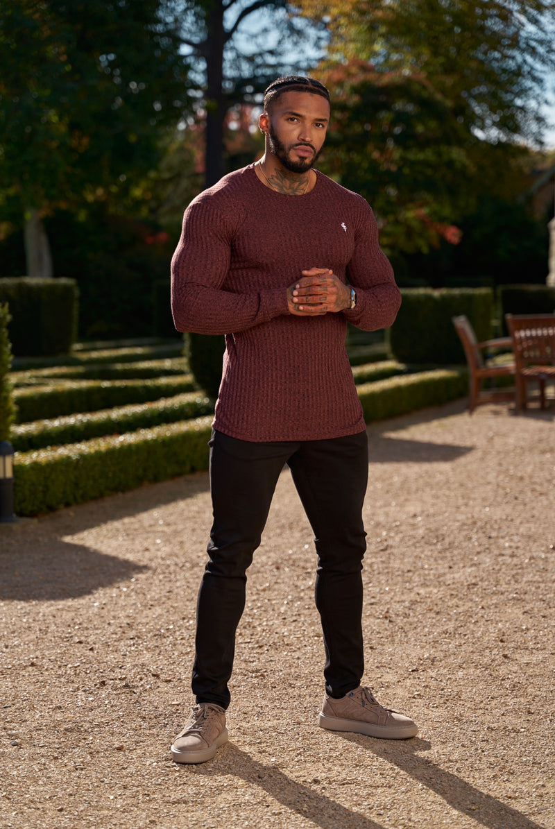 Father Sons Classic Burgundy / White Ribbed Knit Super Slim Crew Jumper - FSH767