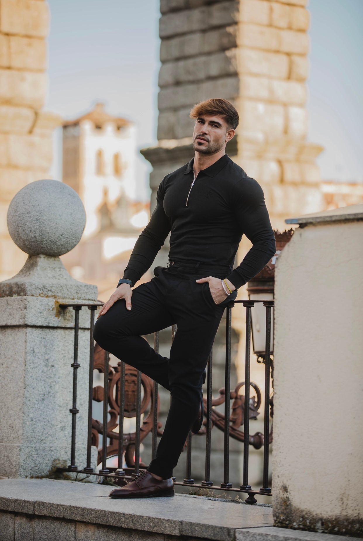 Classic Black Zipped Polo Long Sleeve Shirt - FSH025