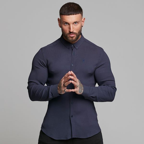 Father Sons Super Slim Stretch Ribbed Navy Long Sleeve - FS443
