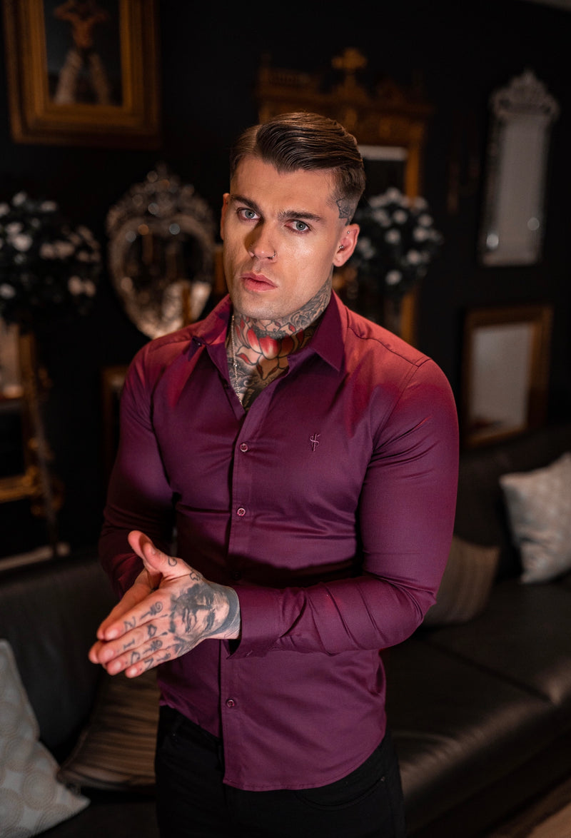 Father Sons Super Slim Luxe Ultra Stretch Classic Damson Burgundy Long Sleeve -  FS654