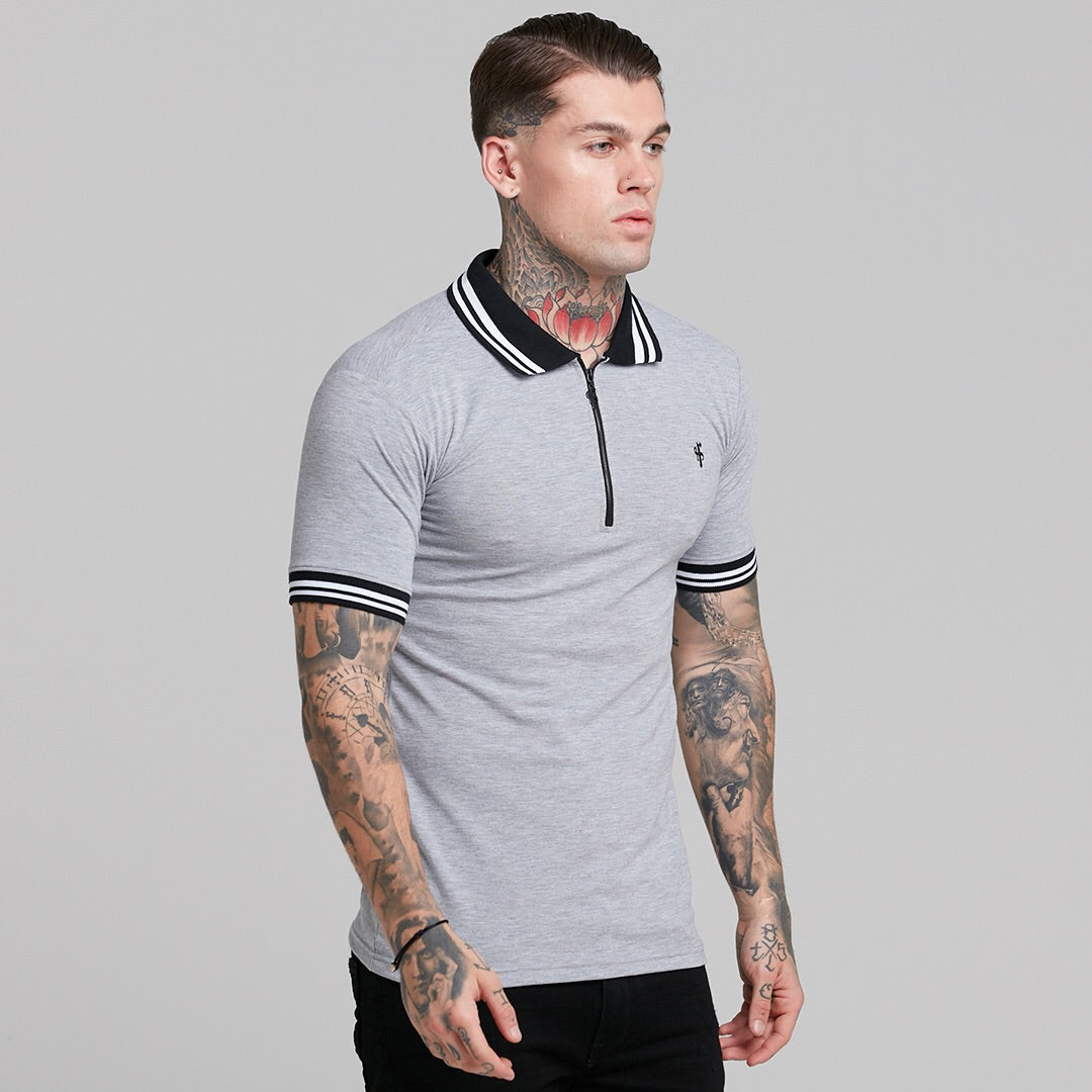 Classic Grey Contrast Collar Polo Shirt - FSH237