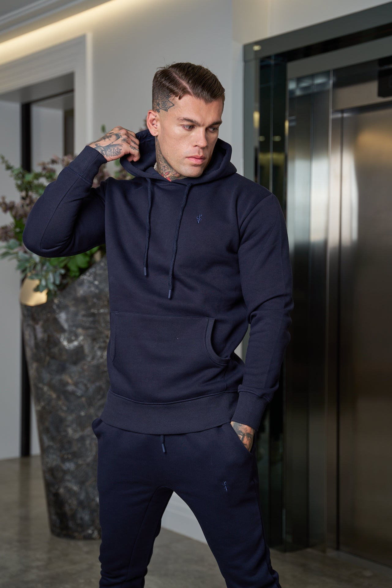 Navy Kangaroo Hoodie Top with FS Embroidery - FSH699