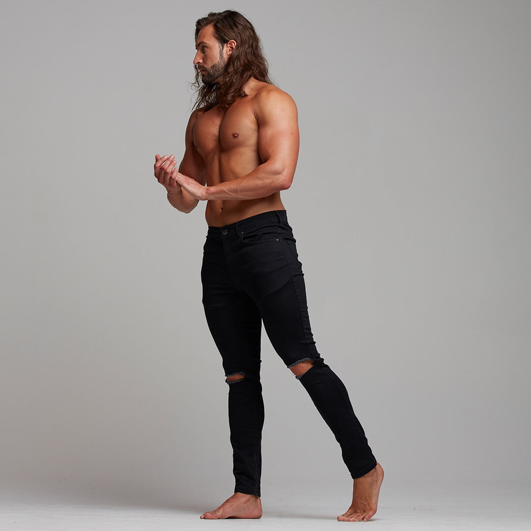 Ripped Slim Stretch Black Jeans - FSH101 (LAST CHANCE)