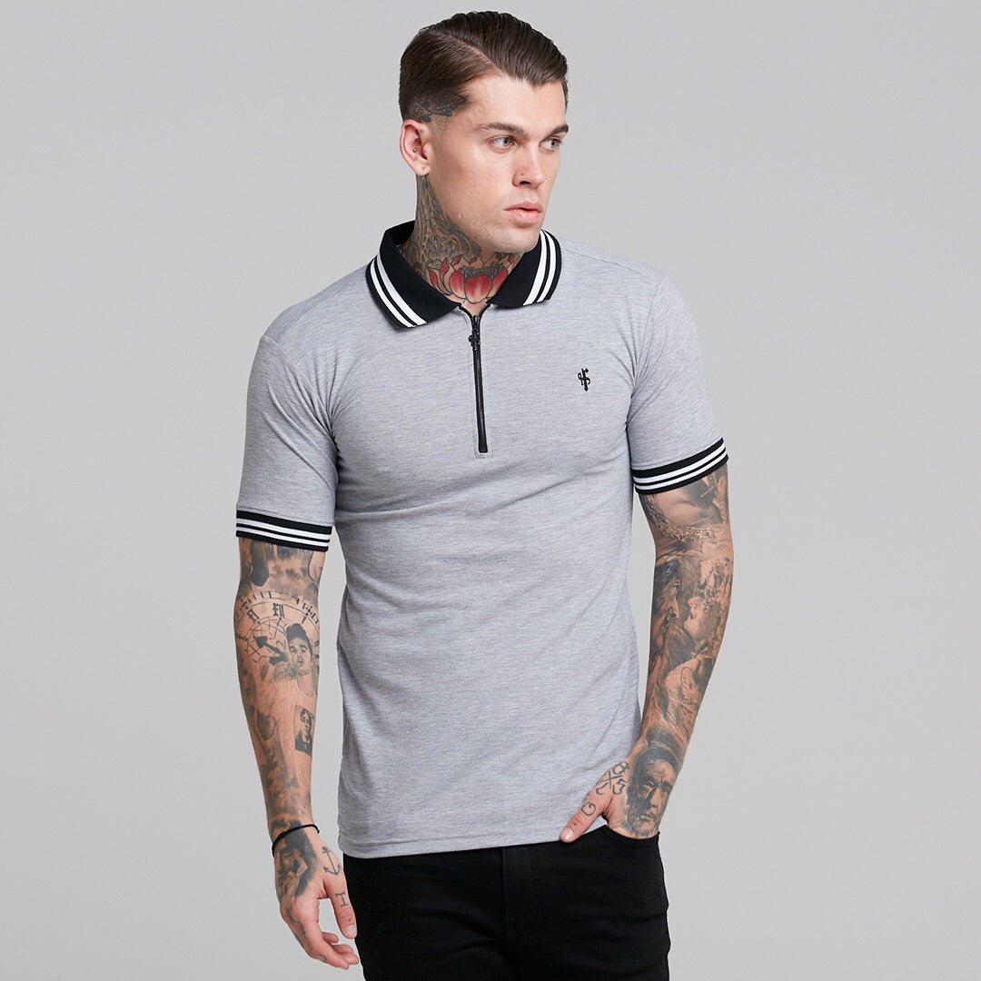 Classic Grey Contrast Collar Polo Shirt - FSH237