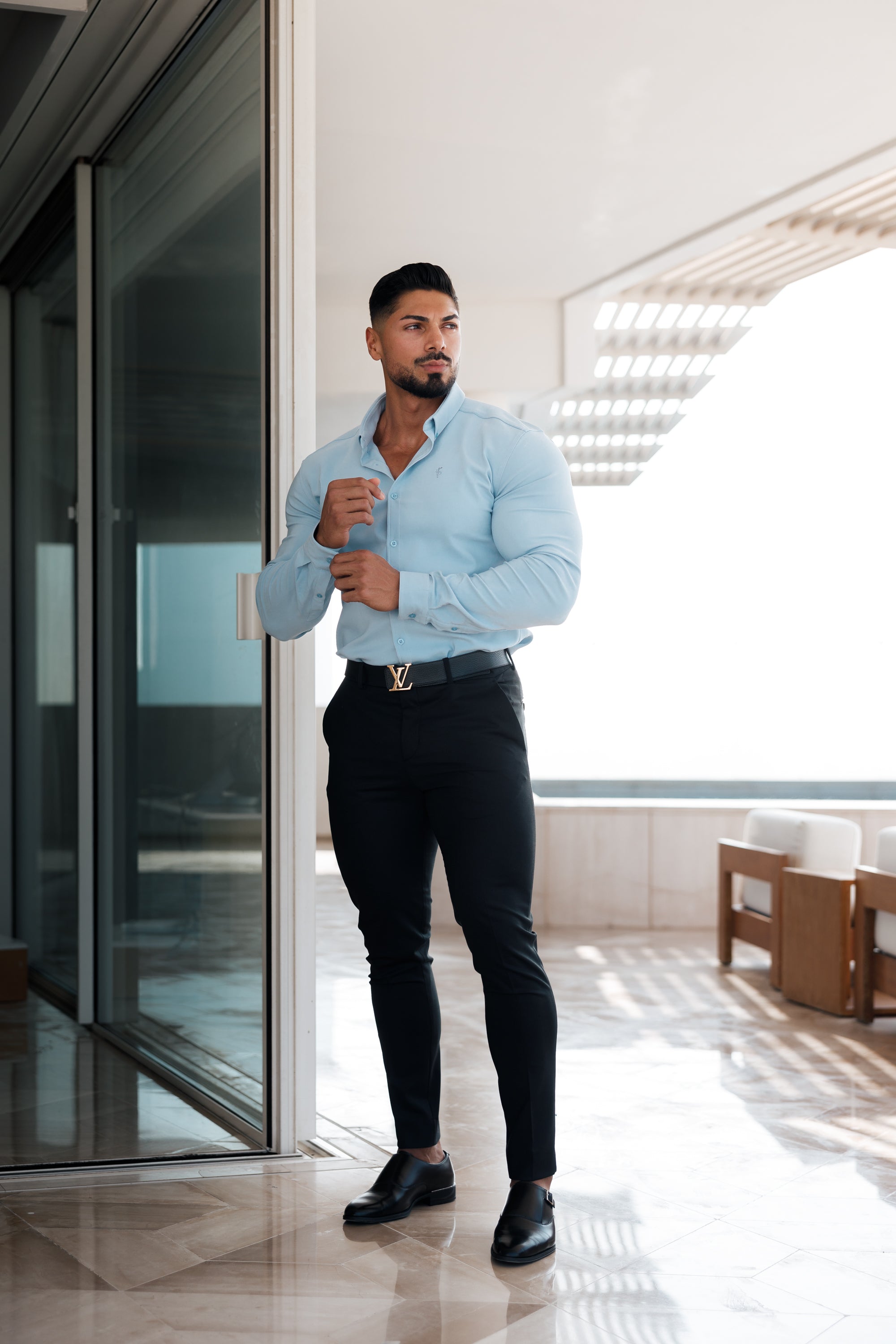 Super Slim Scuba Light Blue Long Sleeve Stretch - FS884