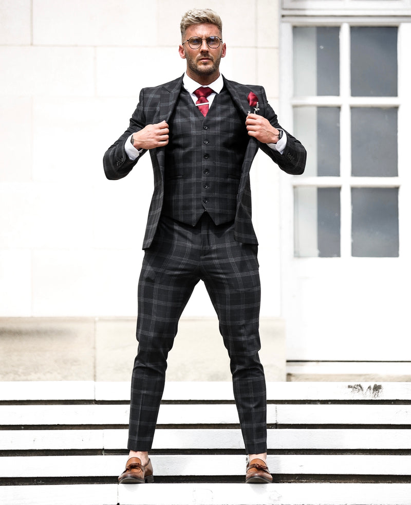 Father Sons Slim Formal Waistcoat Large Charcoal Check - FSW007