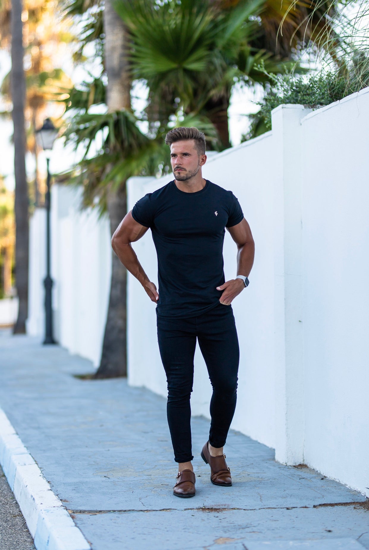 Black Bamboo Crew Tshirt with Gold Metal Emblem Decal FSH1382