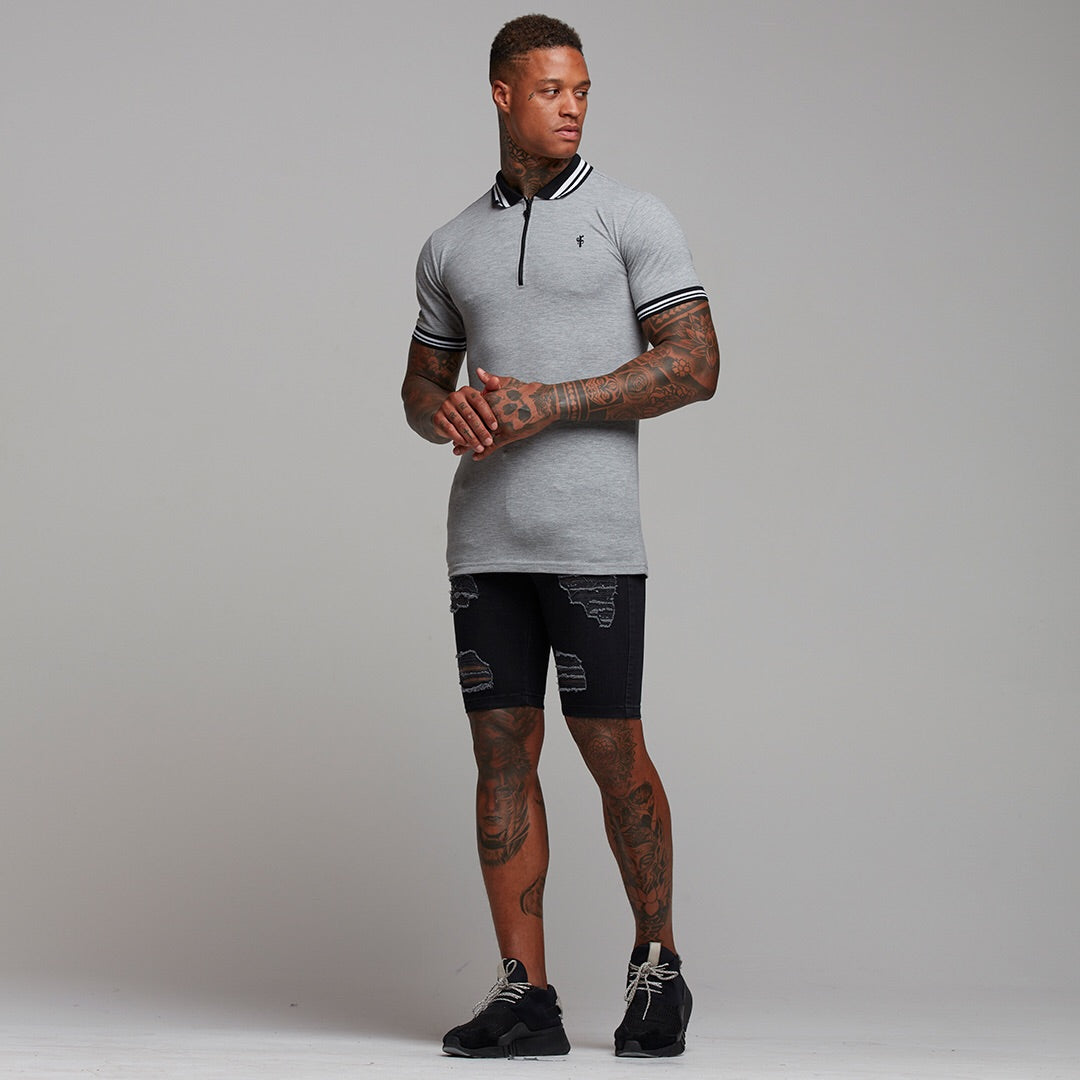 Classic Grey Contrast Collar Polo Shirt - FSH237