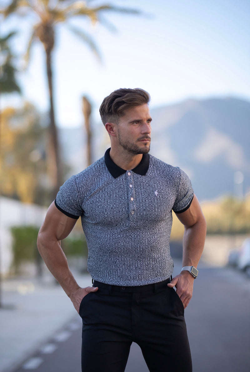 Grey Muscle Fit Polo Shirt Short Sleeve by Tapered Menswear | Mens Slim Fitted Polo | No Logo | Tight Sleeve, XXXXL