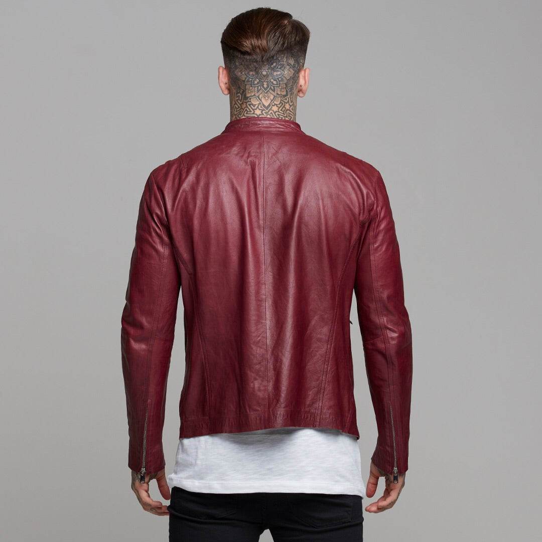 Oxblood Lambs Leather Jacket - FSH257